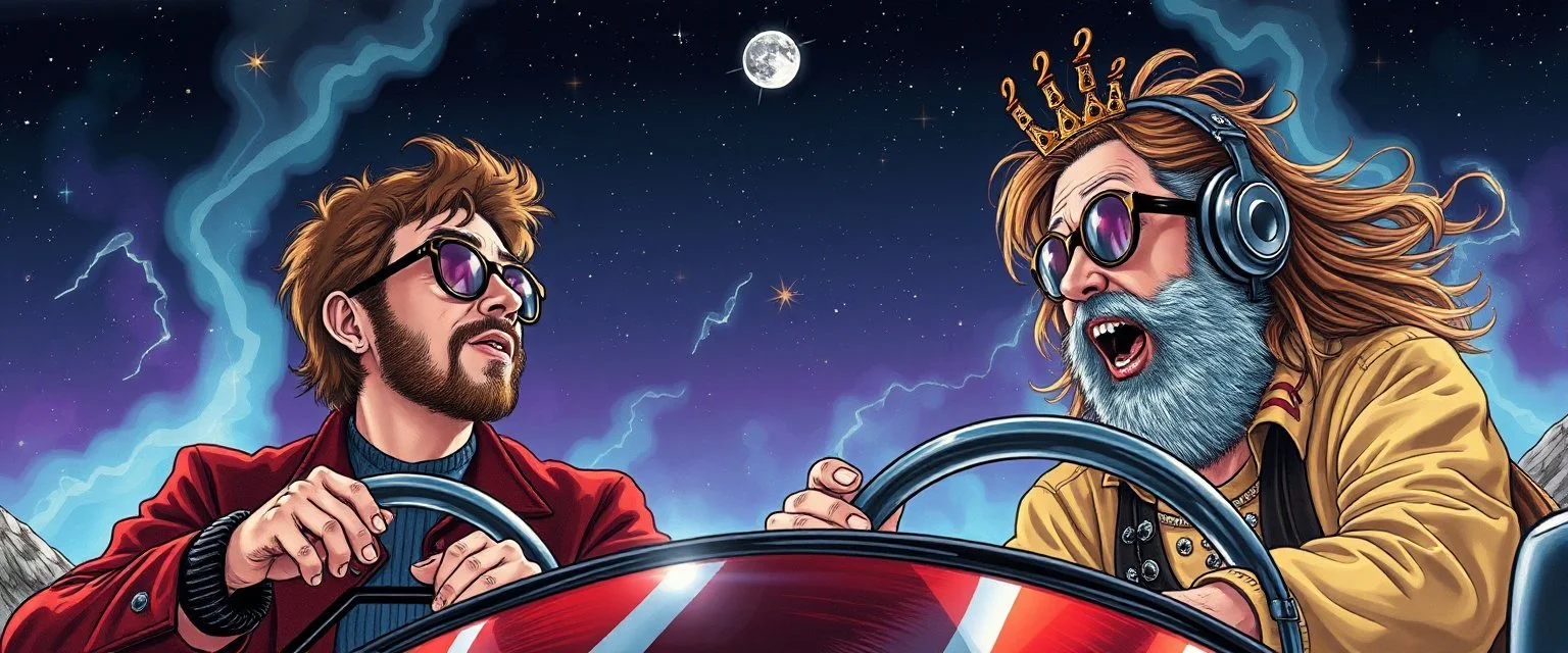 gokart mozart and stevie wonderfull bewildered looks beyond really powerful, fantasy illustration