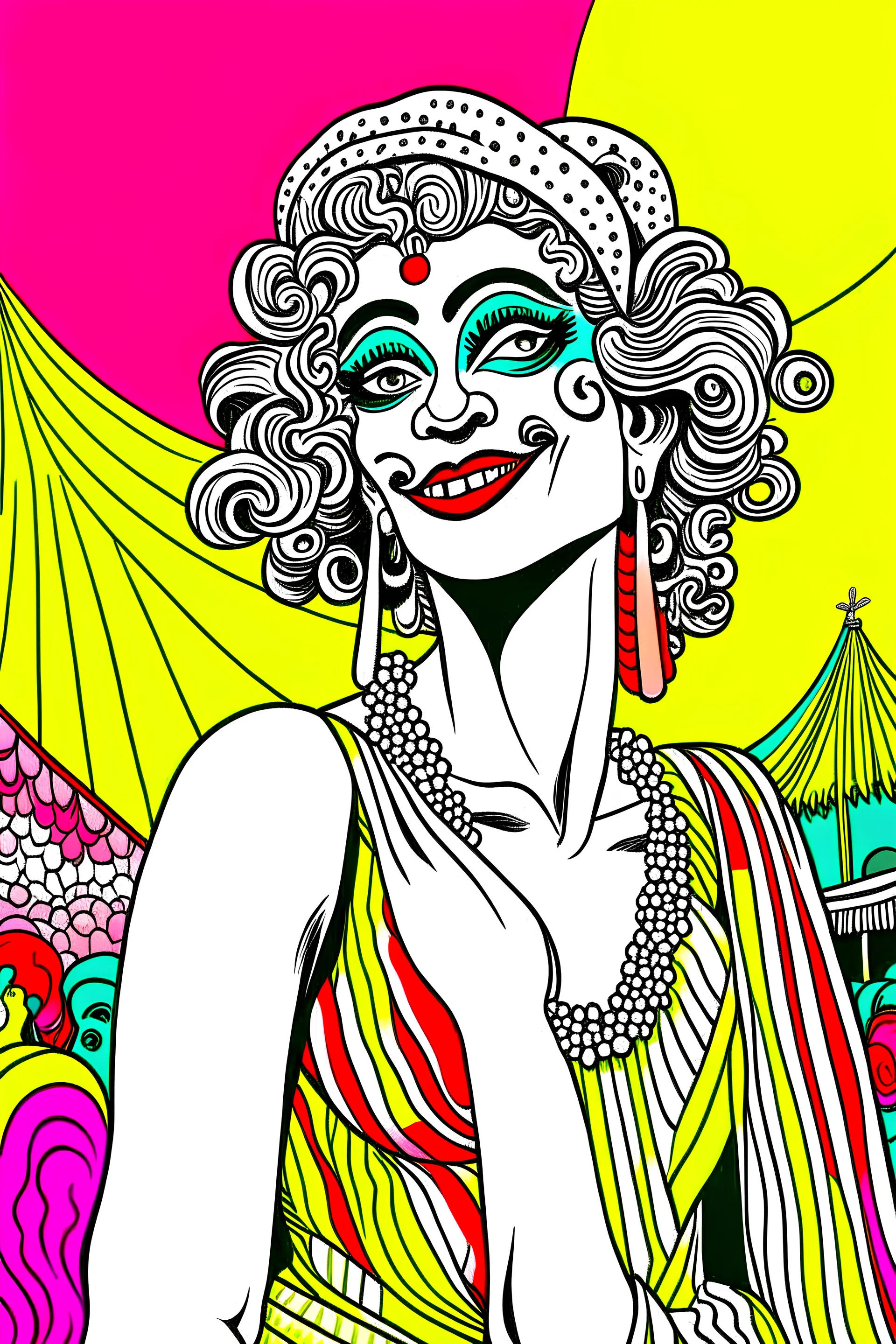 Funky drawing of A woman at A carnival