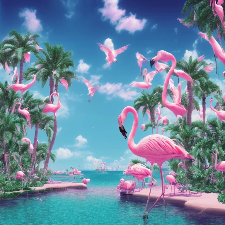 1980's aesthetic vaporwave palm trees with flamingos