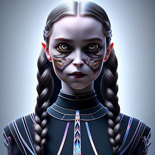 symmetry!! portrait of wednesday Addams in the style of horizon zero dawn, machine face, intricate, elegant, highly detailed, digital painting, artstation, concept art, smooth, sharp focus, illustration, art by artgerm and greg rutkowski and alphonse mucha, 8 k