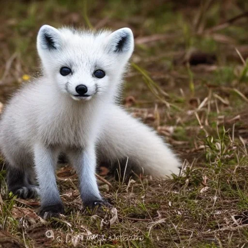 adorable baby arctic fox with deer antlers