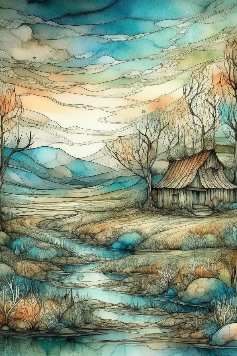 The place where the Dream and its followers live. Watercolor, fine drawing, beautiful landscape, pixel graphics, lots of details, pastel aqua colors, delicate sensuality, realistic, high quality, work of art, hyperdetalization, professional, filigree, hazy haze, hyperrealism, professional, transparent, delicate pastel tones, back lighting, contrast, fantastic, nature+space, Milky Way, fabulous, unreal, translucent, glowing