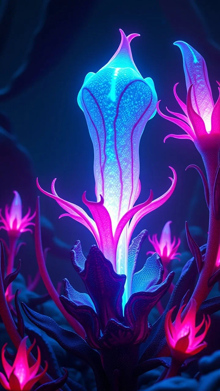 "3D HR Complex Unique and Beautiful Bioluminescent Carnivorous Plants, a breathtaking frontier fantasy artwork by Android Jones, Jean Baptiste monge, Alberto Seveso, Erin Hanson, Jeremy Mann. Minimalist highly detailed and complex professional_photography, masterpieces, 8k resolution concept art, Artstation, tricolor, Unreal Engine 5, cgsociety" Highly detailed ArtStation Concept Art Clear Focus Smooth cinematic 4K epic Details Serious Stoic ARTgerm AN's mature art