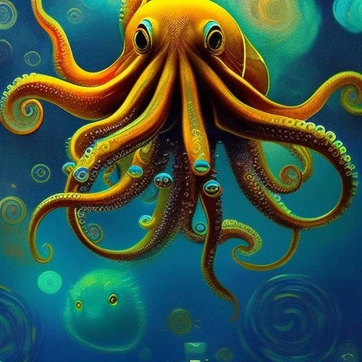 Giant Octopuss underwater by van Gogh 8k