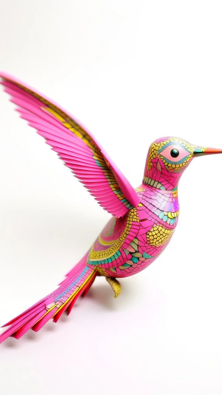 A pink arcane elemental hummingbird designed in Australian aboriginal art painted by Georges Seurat