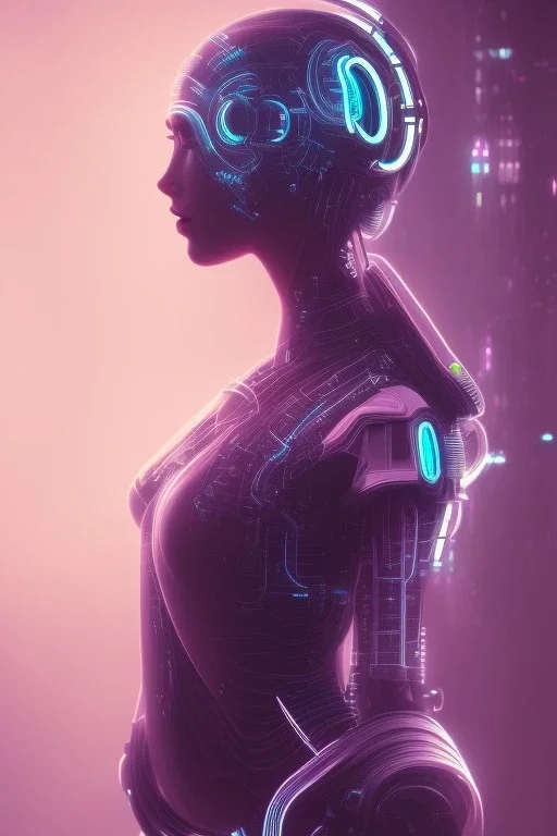 cyberpunk, head, women, portrai, tron, cyborg, robot, cyborg, pink hair, seven , perfekt, real, dream