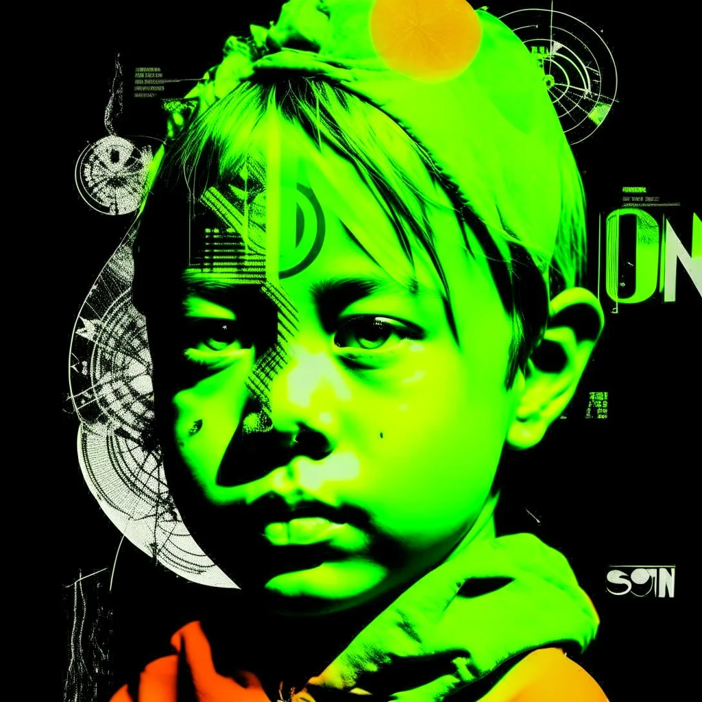 neon (\"Vegetarian association\", TEXT LOGO),(Double exposure:1.3) When be little child,design another hood,(art reminiscent of the graphic novel Sandman series, by Dave McKean), found photos and magazine clipping digitally painted on and spliced together