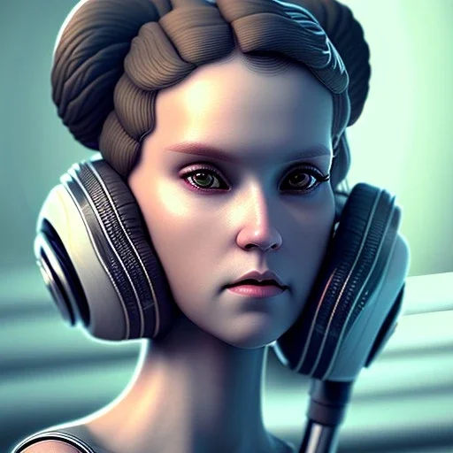 Short Beard Dj Headphones Christian Boshell cinematic photorealistic futuristic Star Wars princess leia style, intricate detail, sci-fi, volumetric lighting, 128K