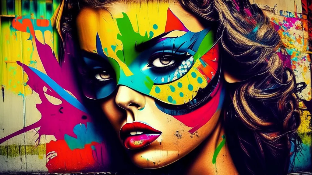 graffiti_street_art_beautiful_girl_photo_model_happy_sexy_vintage_mask_pop_art_colorful_background multi color domino salvador dali