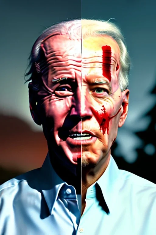 realistic image, joe biden zombie, arm cut and bleeding, night, walking with a limp, waist up view, dark ambient, highly detailed, sky background, concept art, unreal engine 5, god rays, ray tracing, RTX, lumen lighting, ultra detail, volumetric lighting, 3d, finely drawn, high definition, high resolution.