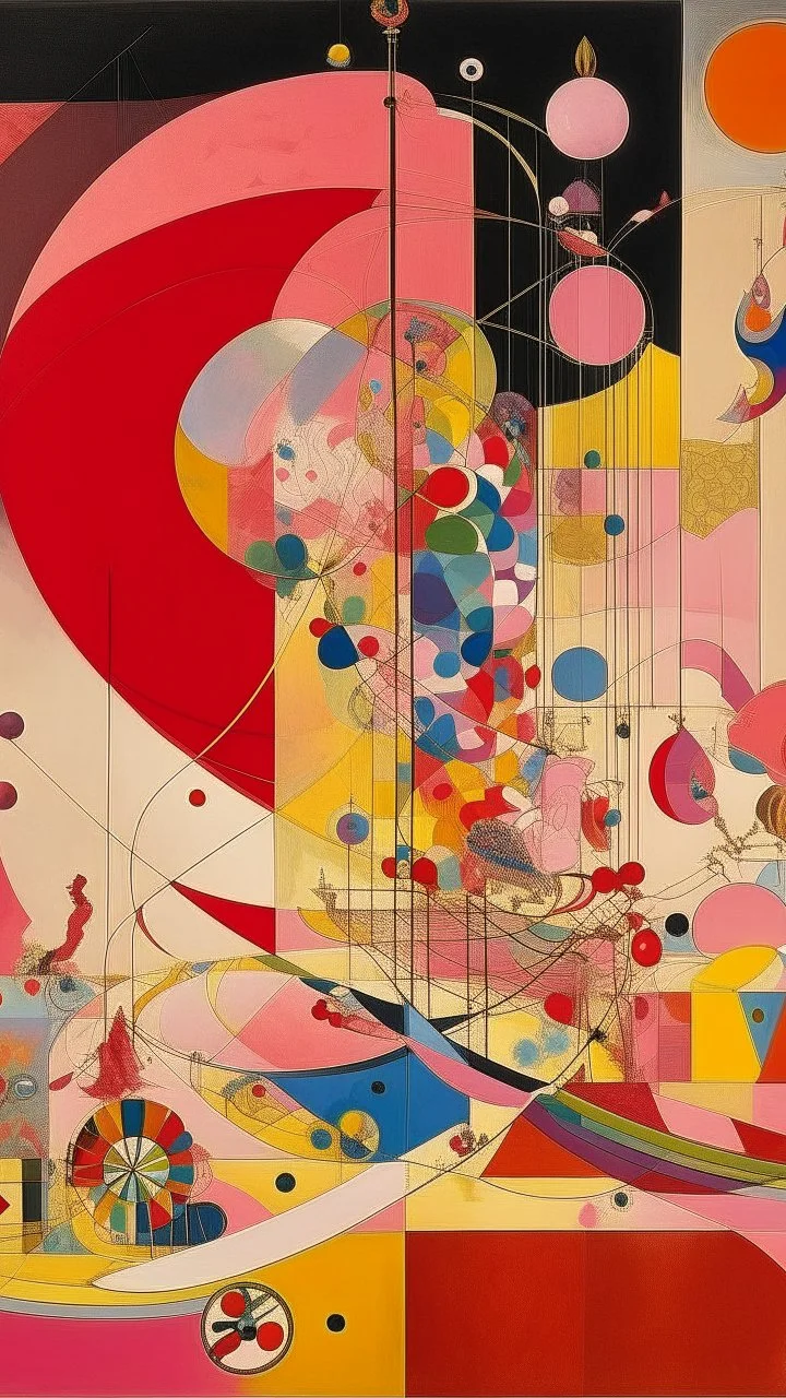 A pink circus with a balancing libra painted by Wassily Kandinsky