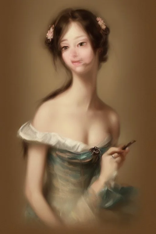 Potrait of young woman as rococo oil panting no rambut as