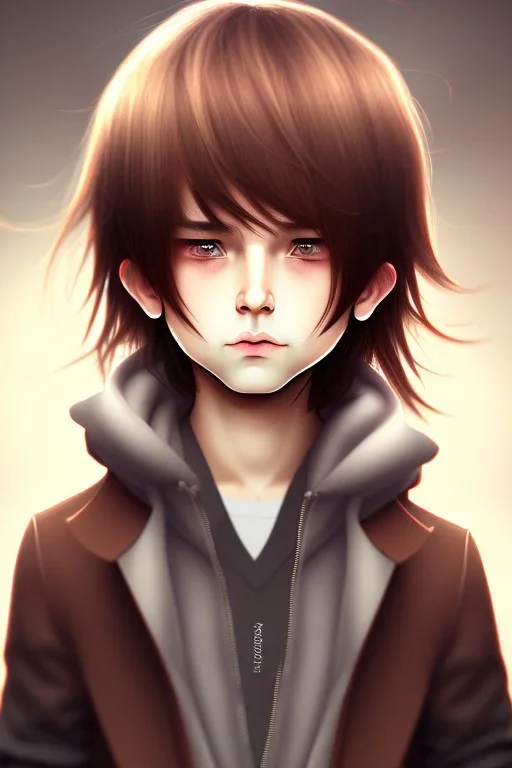 Shota, cute, brown hair, portrait, shy, blushing