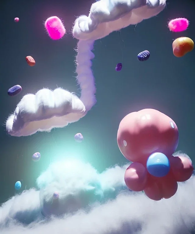 Ultra realistic speed clouds sky scene, wide angle view, sweet childs falling down, inflatable color clothing, free jumping flying, many trinkets, monster hair, hair monster, many jelly beans, balls, smile, happy, circus style, extreme, wind, clouds sea, 20,000 feet altitude, stratosphere, soft color, highly detailed, unreal engine 5, ray tracing, RTX, lumen lighting, ultra detail, volumetric lighting, 3d, finely drawn, high definition, high resolution.