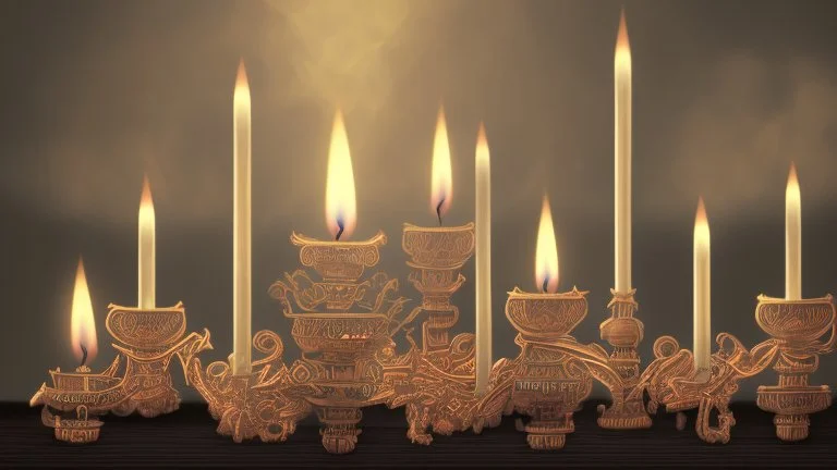 seven candles on a table