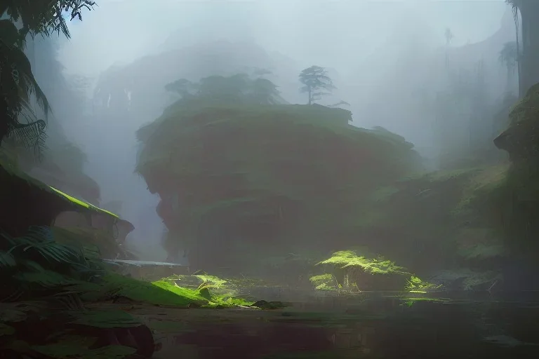 Concept art of A bright Washington rain Forest by Ilya Nazarov