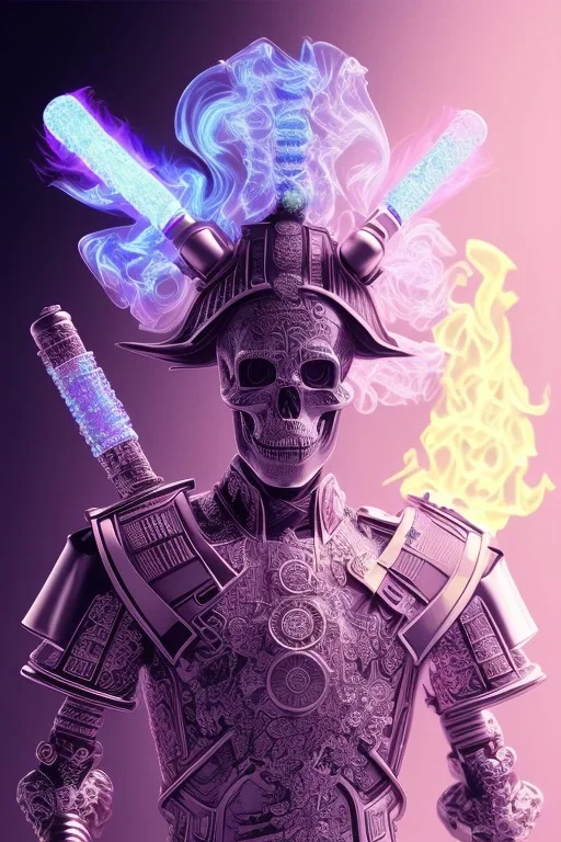 Futuristic Neon crystal skeleton samurai smoke glass fire water