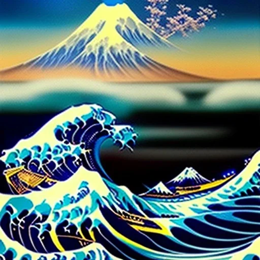 The great wave of kanagawa painted with clouds of colours,ystical colors ,perfectly centered image, perfect composition, rim light, beautiful lighting,masterpiece ,8k, stunning scene, raytracing, anatomically correct, in the style of Simon Bisley and Ohrai Noriyoshi and robert e howard and Steve Jung and Wizyakuza and uncannyknack