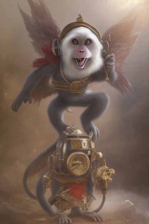 cute steampunk monkey with wings