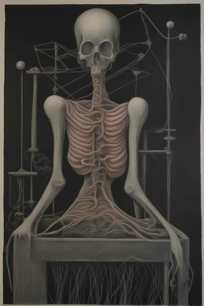 unsated lust on tech can lead to an untimely death; Surrealism; pastel pencils over black ink