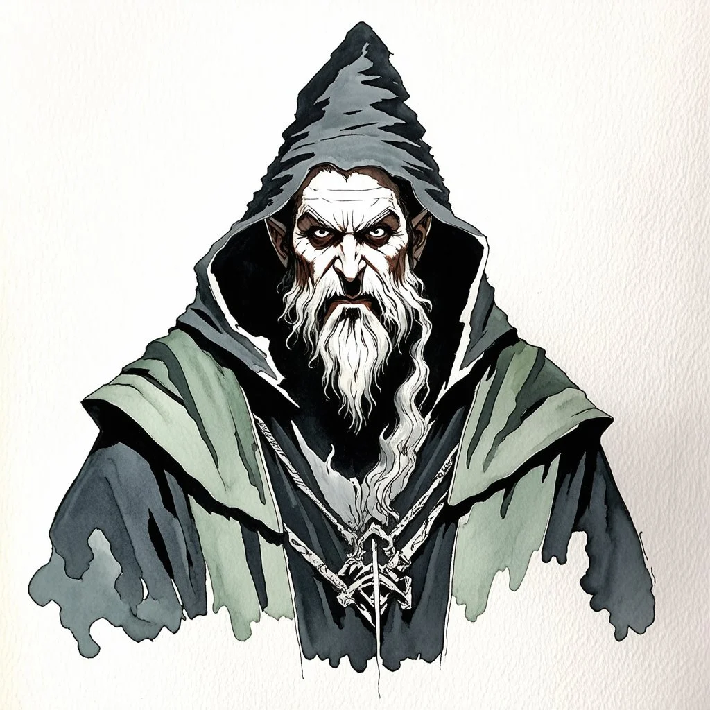 dnd, fantasy, watercolour, large strokes, wizard, gigachad face