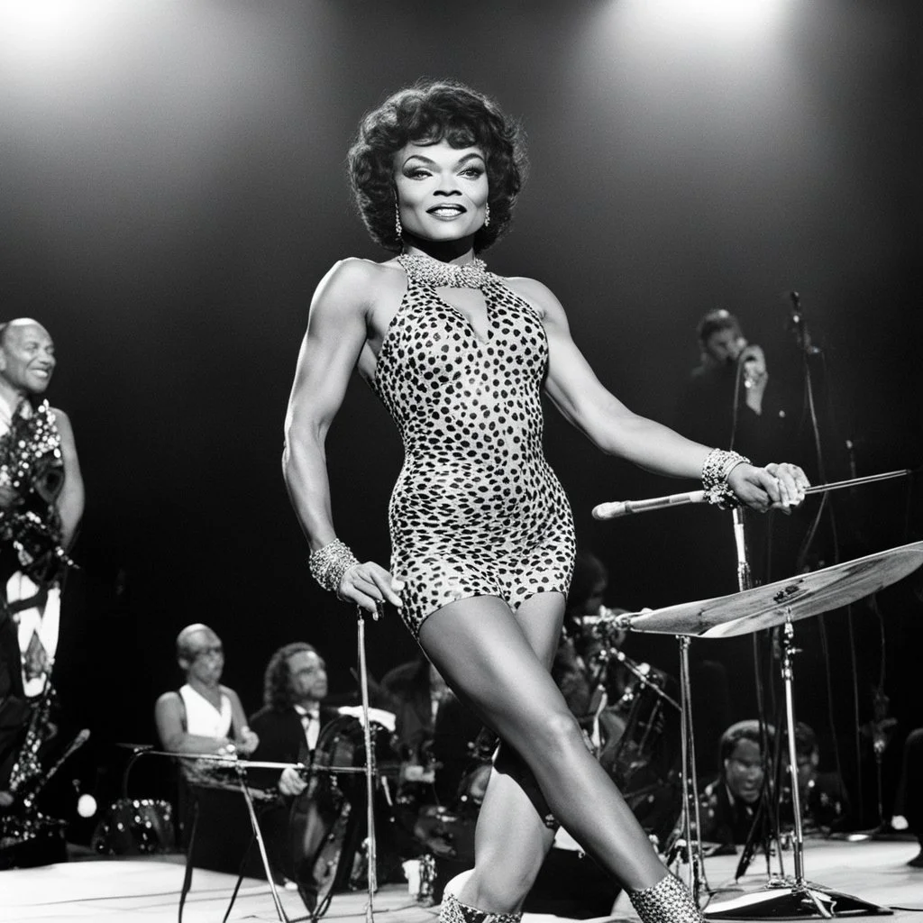 wild Eartha Kitt on stage at concert taratata, in leopard leotard