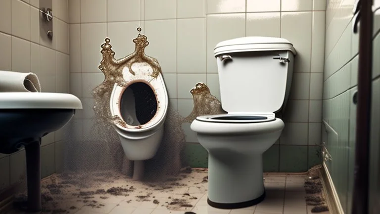 toilet clogged and overflowing with feces water