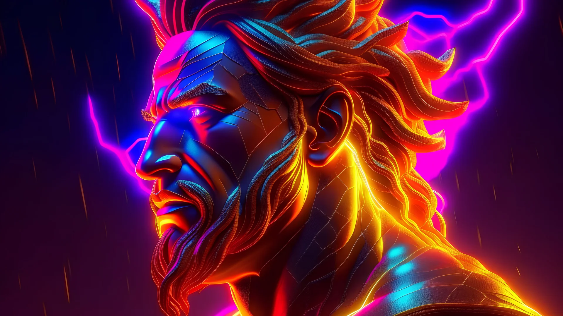 (neon lightning around the head:1.1), monument, (close-up of the head), epic scene of zeus, lightning, sharp focus, fantasy, concept art, dynamic lighting, epic composition, Michelangelo style,