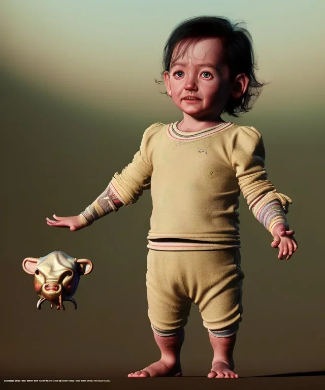 Salvador Dali toddler, full body, dramatic lighting, hyper realistic