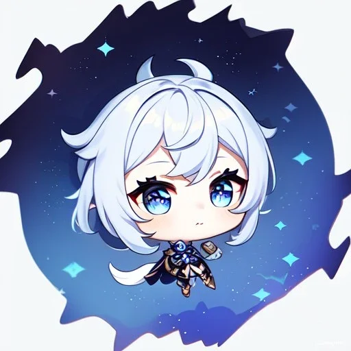 Genshin woman, Clear Focus High resolution, Calm Background, Light skinned woman, Black long beatiful hair, Dark blue sparkling eyes, Very Beatiful Face, Splash art, Cute Scene, Chibi