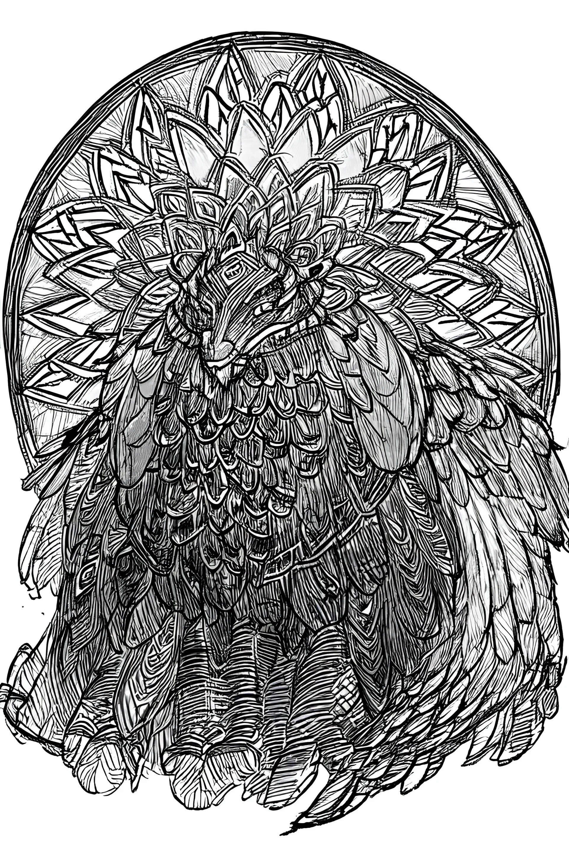 outline art for Dreamy fantastical griffin adult coloring pages with mythical griffin , white background, Sketch style, full body, only use outline, Mandala style, clean line art, white background, no shadows and clear and well outlined with no color