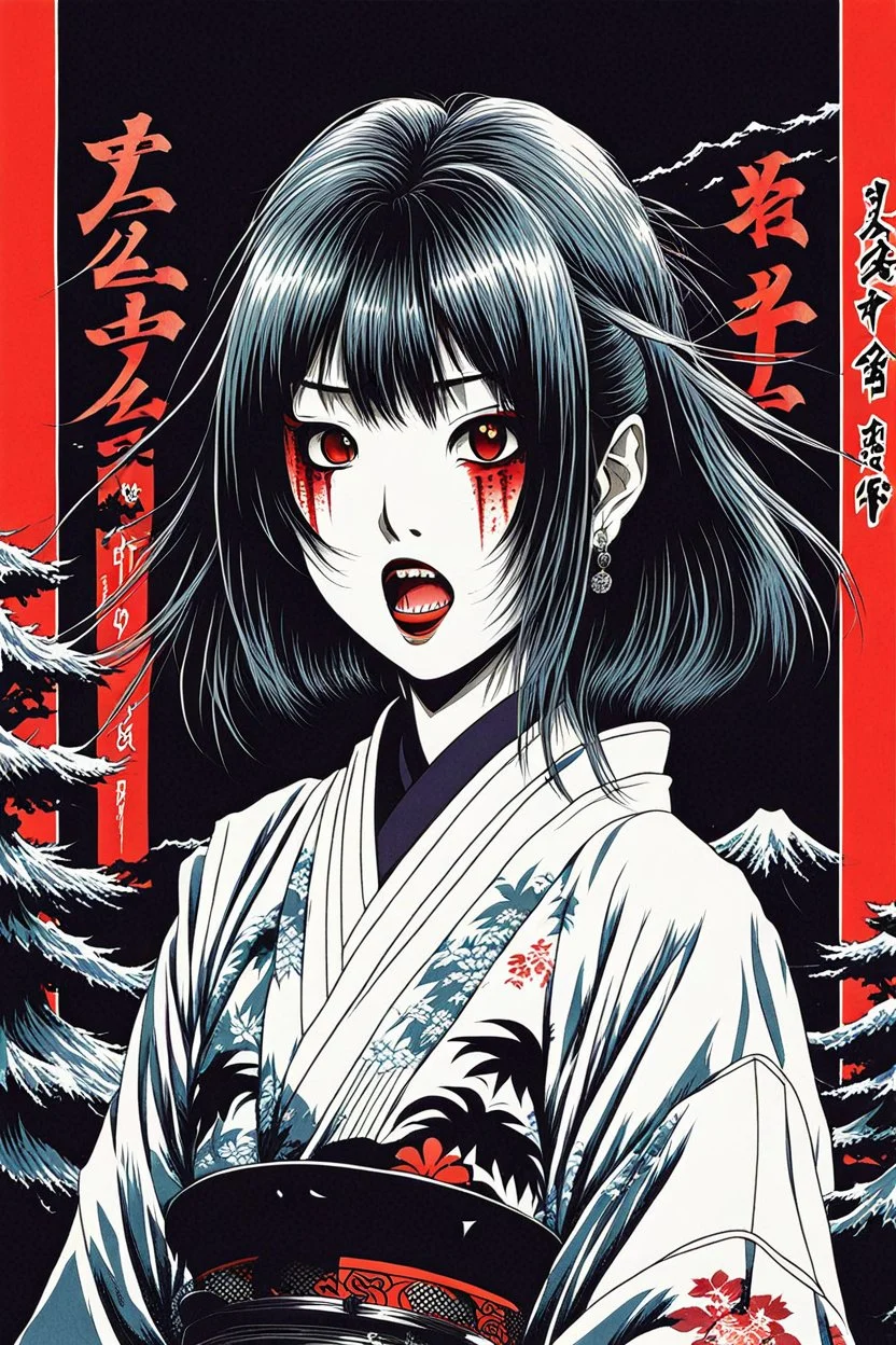 90s Japanese horror illustration, Anime