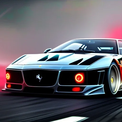 fullbody Drawing of ' Ferrari 612 GTO',intricate detail,andrea bonelli,Kilian Eng,Ohrai,evan lee,Aleksandr Sidelnikov,KyuYong Eom,three quarters frontal aerial view,toned colors,16k