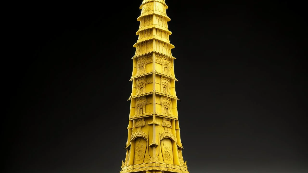 A light yellow spire with lightning designed in ancient Egyptian architectures and sculptures painted by Zhang Lu