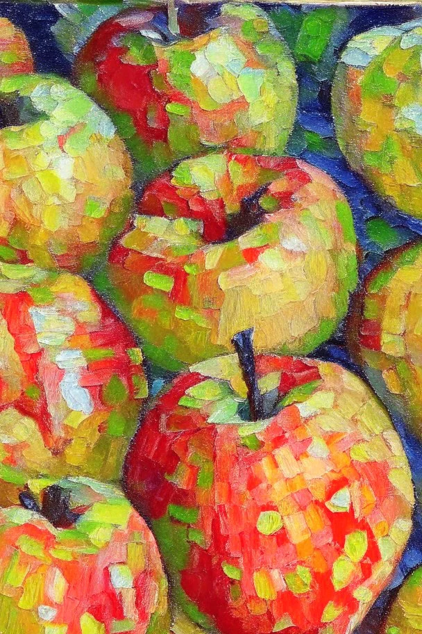 Abstract impasto oil painting of an apples cezanne