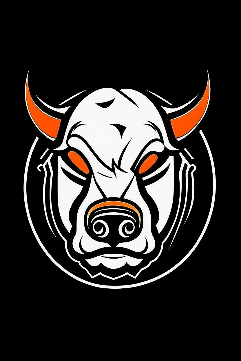 angry bull terrier hockey logo, thick lines, vector simplified, black white and orange