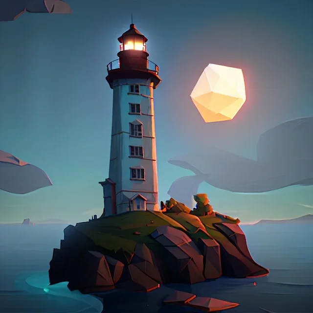 low poly scenery lighthouse by night