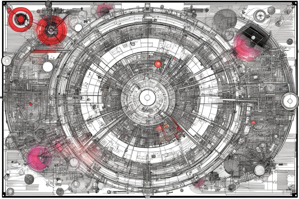 provide a coloured detailed technical exploded diagram of the picture in the style of the wii No More Heroes style with thick lines. Do not forget the bubbles that are bullets with different colours and features (provide a specific square with details) and the glowing crystal that is its source of power (have writings explaining that with arrows pointing to the important parts)