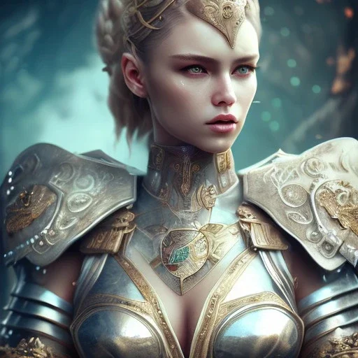 portrait of a warrior with godddes beautiful girl themed armour, extremely detailed, UHD, 8k,macro lens, perfect position,hyperphotorealistic, unreal engine 5, octane render