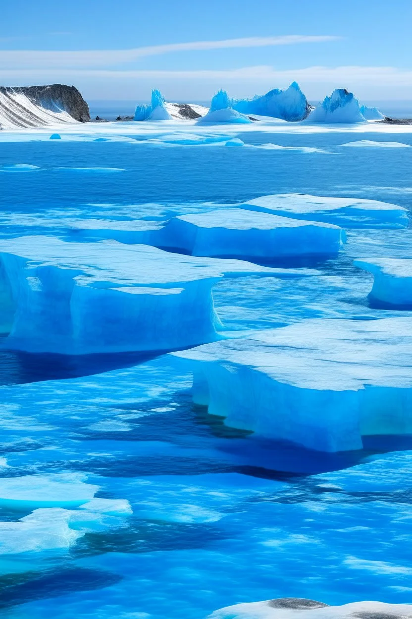 An indigo glacial ocean with giant icebergs designed in ancient Roman mosaics