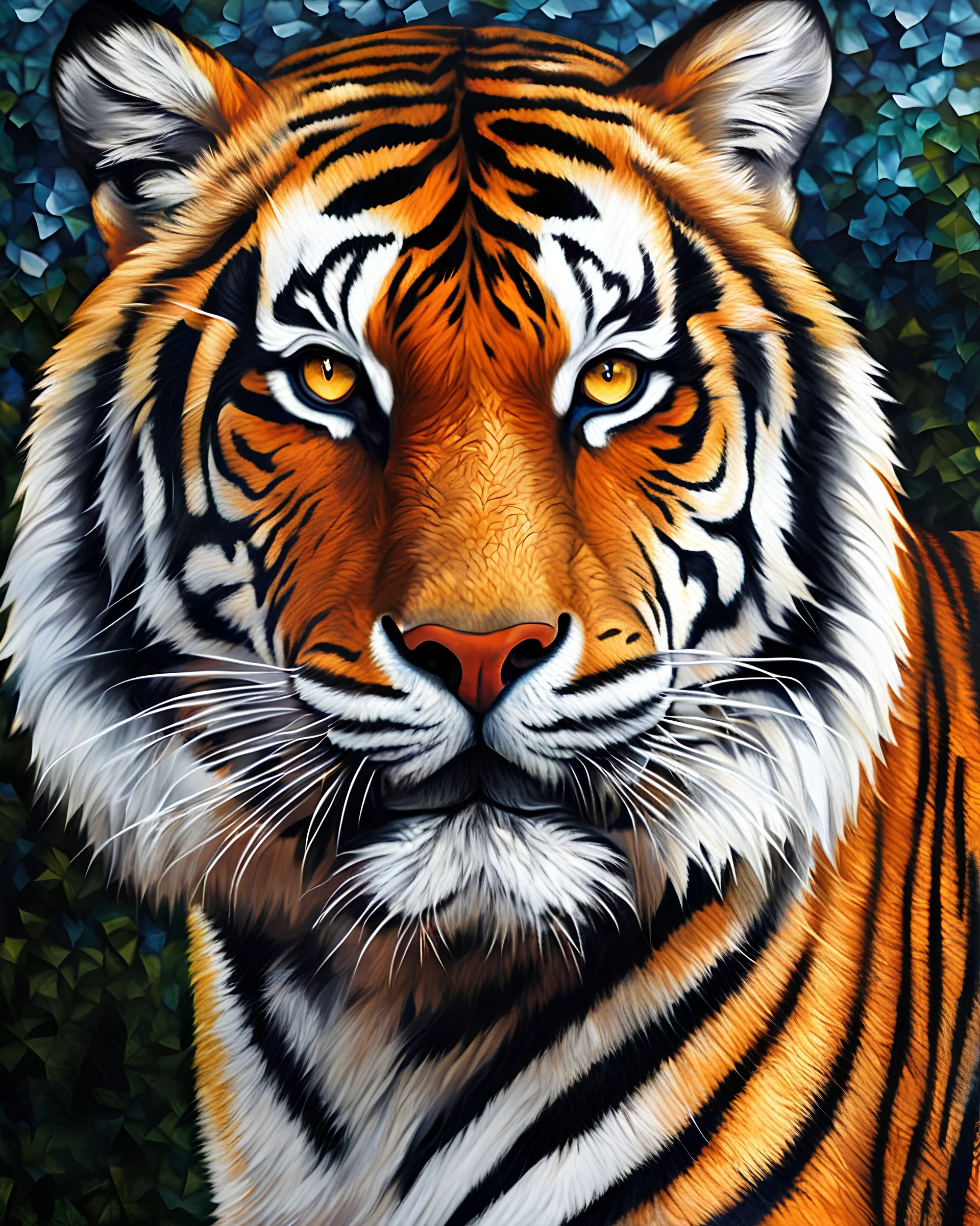 Tigre siberiano estilo mosaico pintura aerógrafo, calidad ultra, full body, hiperdetallada