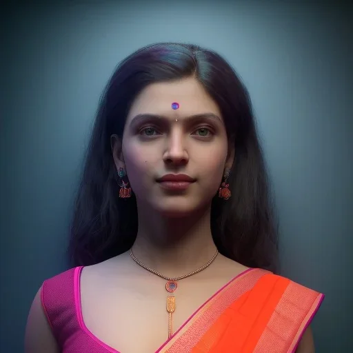 full body photo of a girl in saree in dark room with neon light ,hyperrealistic,detailed,8k,cinematic