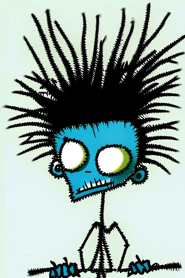 2d drawing of a stickman, cool with punk hair, x eyes like in hangman, getting a back massage ,3d realistic in colour