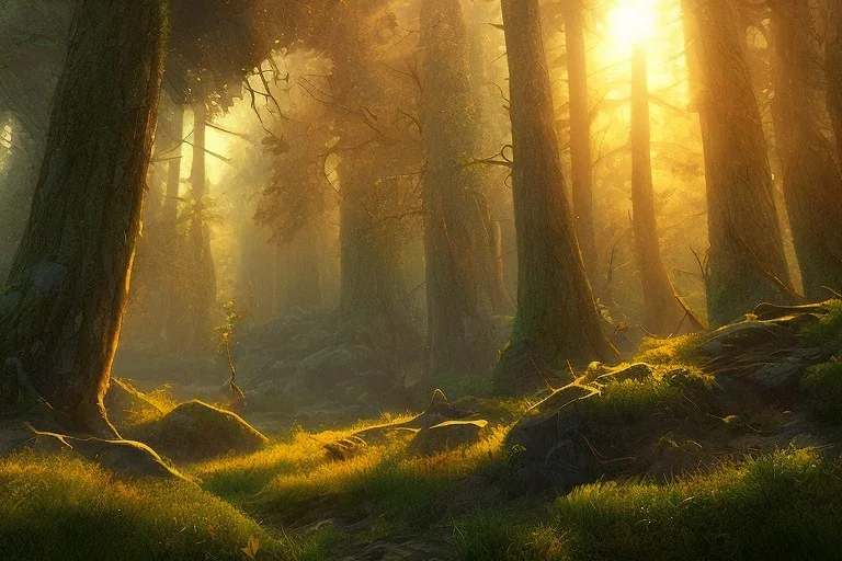 forest trees sunshine mountains