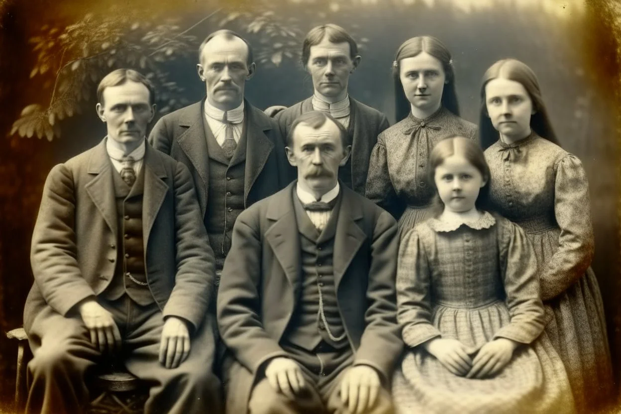 family photo, broken gray tones, old, as if veiled, 16 K. old photograph, family portrait