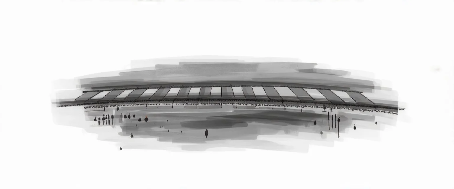 sideview of railway tracks, wes anderson style