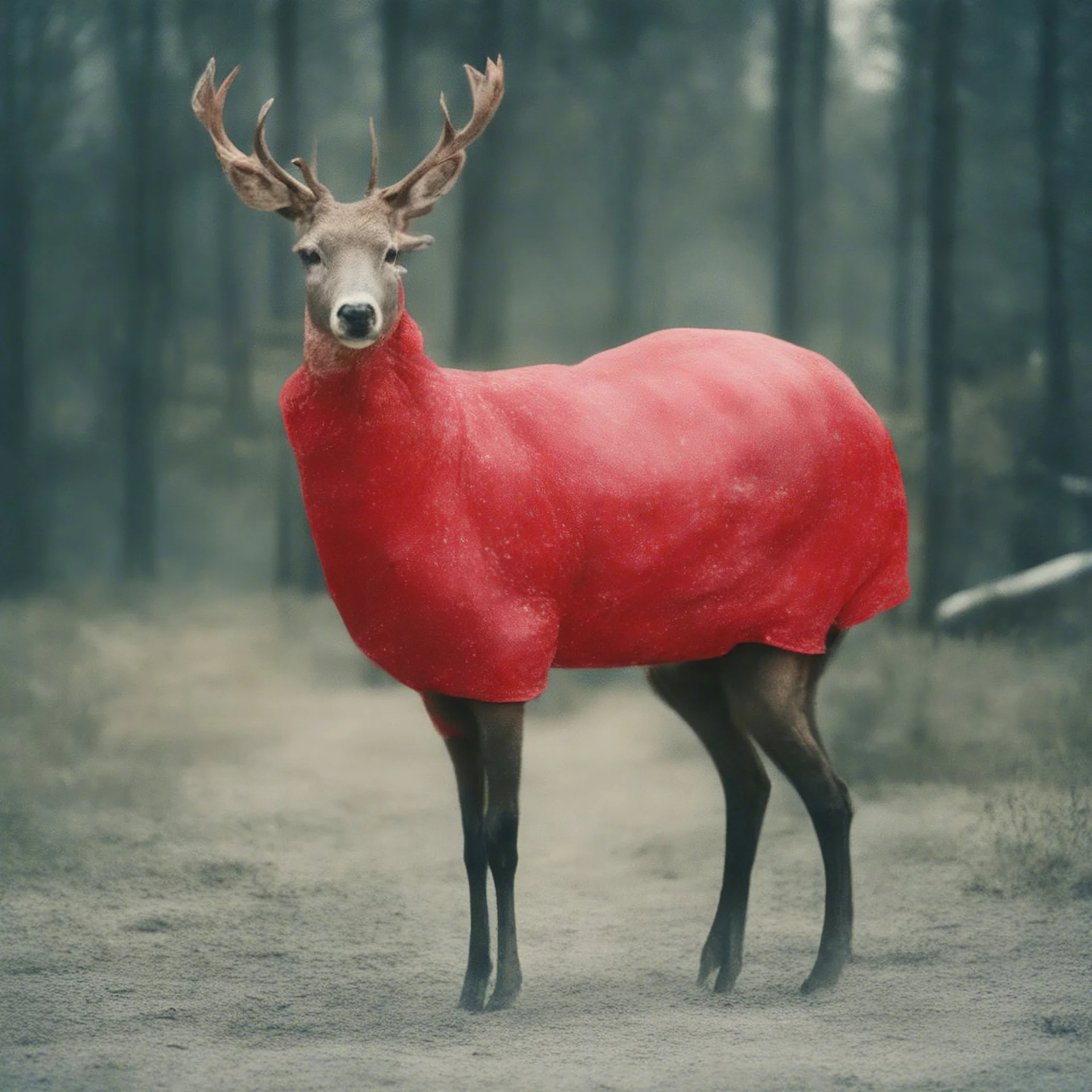 Deer, red, autochrome, plastic puffy jacket