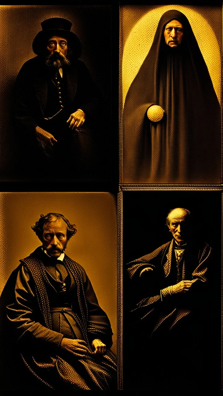 Daguerrotype close up some mysterious figures, odd background, Hieronymus Bosch Max Ernst ambient light, by Minicavio Quollati and Marlost Endgulp, Amano, Botticelli, Alphonse Mucha