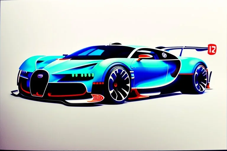 a true-to-life 2015 bugatti vision gran turismo concept, centered, intricate, extreme detailed, photorealism, center view, city background, pivot on bugatti, pen and color marker painting by cheryl kelley