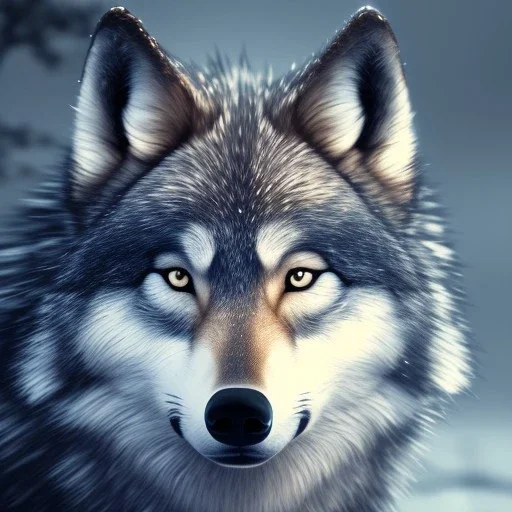 wolf, blue, cinematic lighting, sharp focus, hyperrealism, 8K, masterpiece, expert